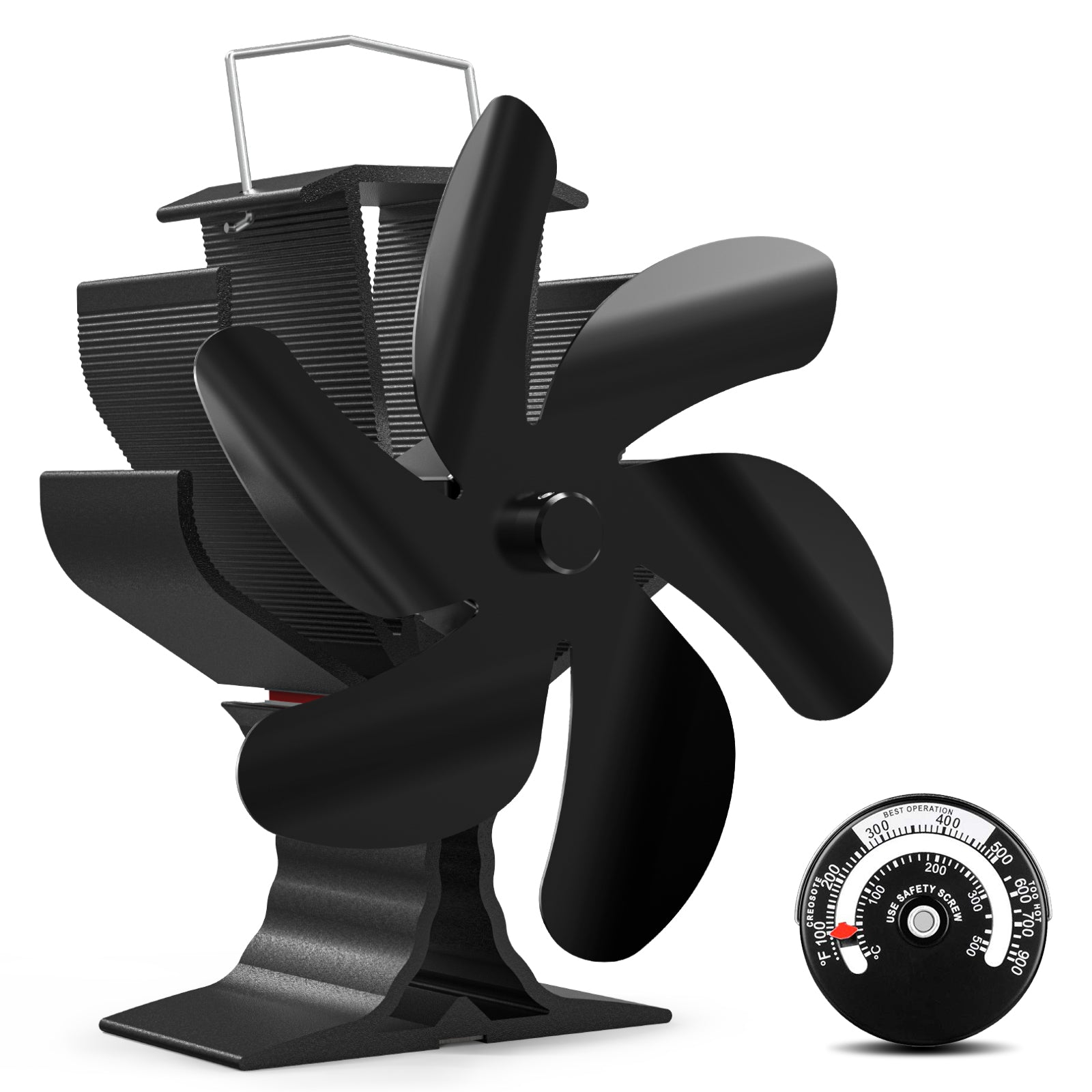 6 Blades Heat Powered Wood Stove Fan with Thermometer – Hidalife