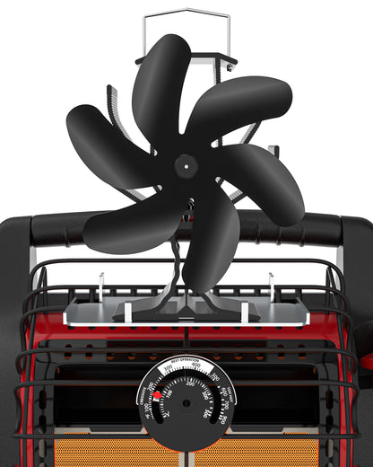 6 Blades Wood Stove Fan with Magnetic Thermometer and Tray