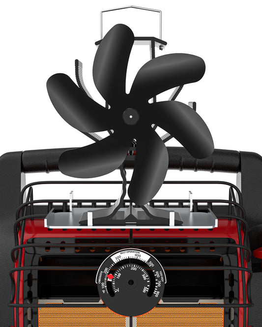 6 Blades Wood Stove Fan with Magnetic Thermometer and Tray