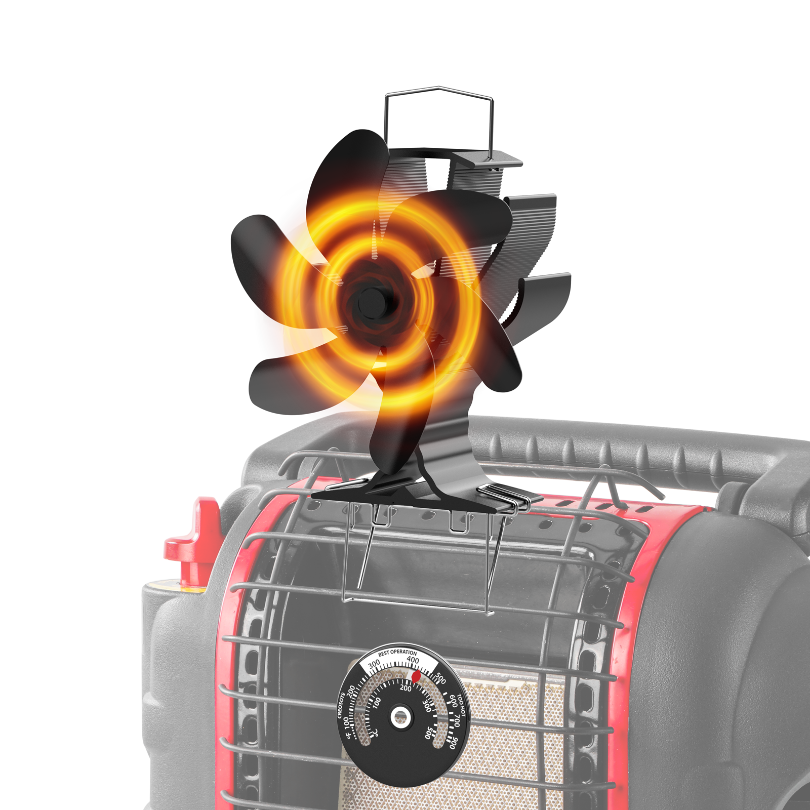 Blades Wood Stove Fan with Magnetic Thermometer and Bracket