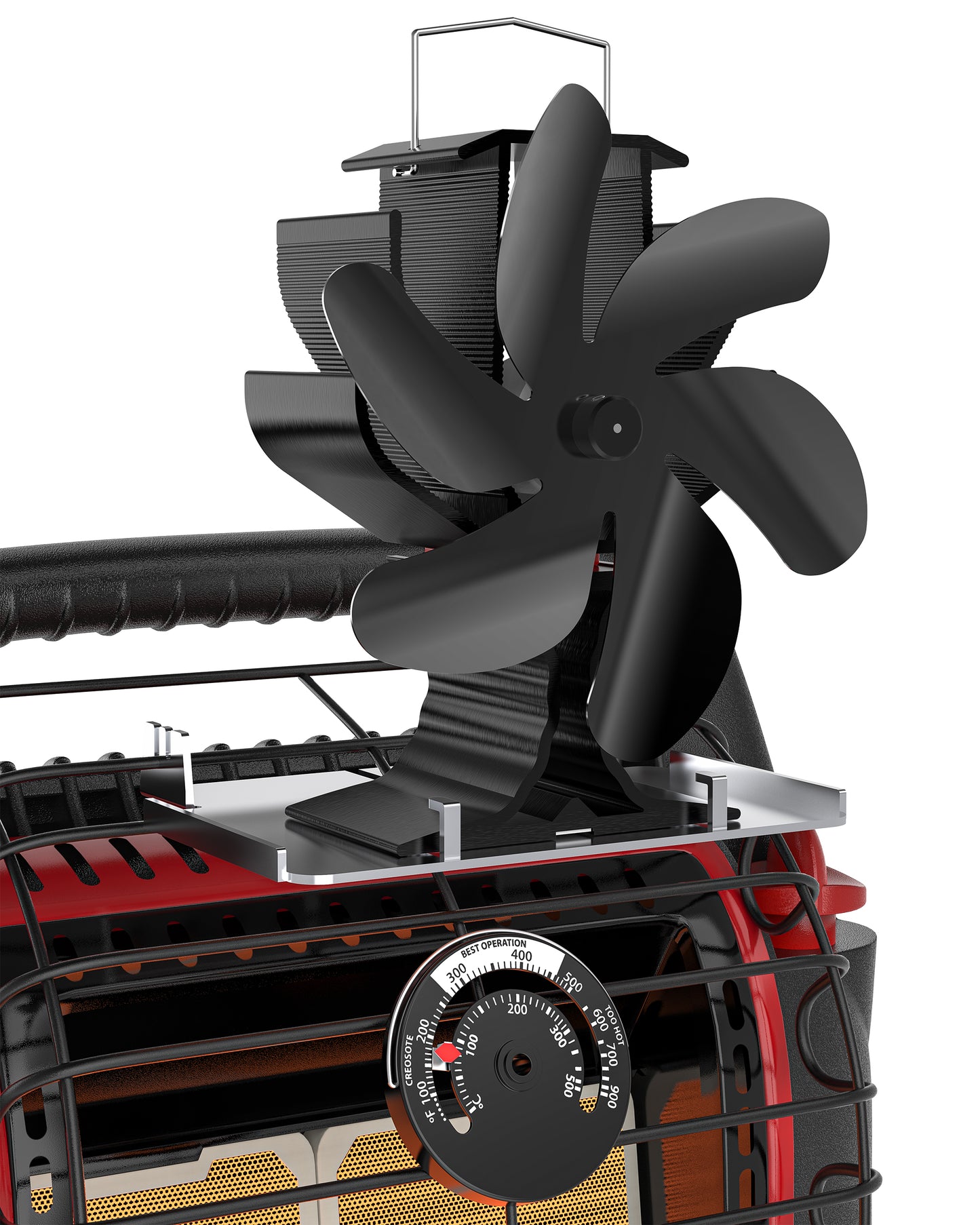 6 Blades Wood Stove Fan with Magnetic Thermometer and Tray