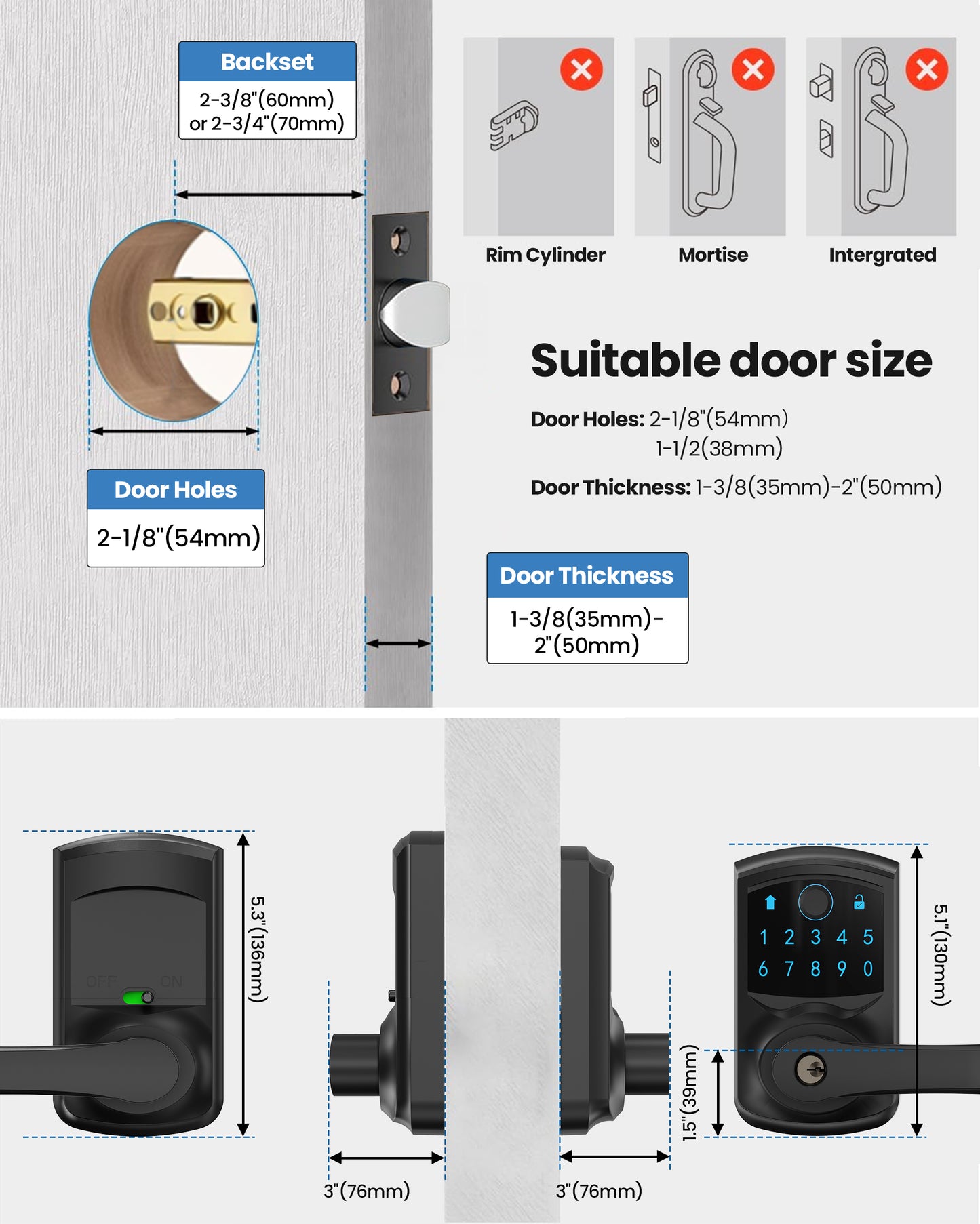 669FL Fingerprint Door Lock with Handle Biometrics Deadbolts