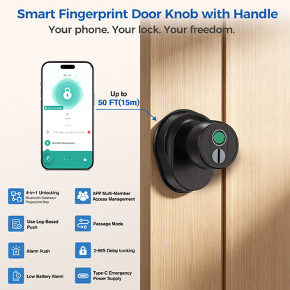 310FK Fingerprint & Bluetooth Smart Door Knob for Keyless Entry