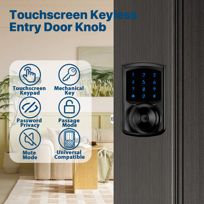 HL668K Keypad Door Knob with Code Matte Black/Satin Nickel/Sliver