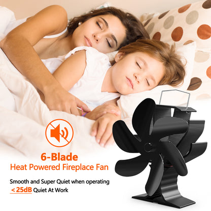 6 Blades Heat Powered Wood Stove Fan with Thermometer