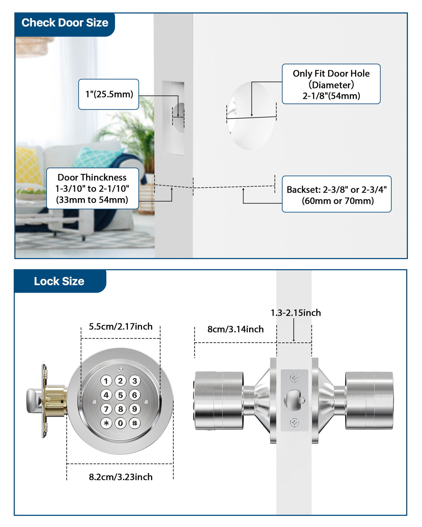 HL99 Keyless Digital Door Lock with Keypad for Bedroom/Front Door/Garage/Home/Apartment