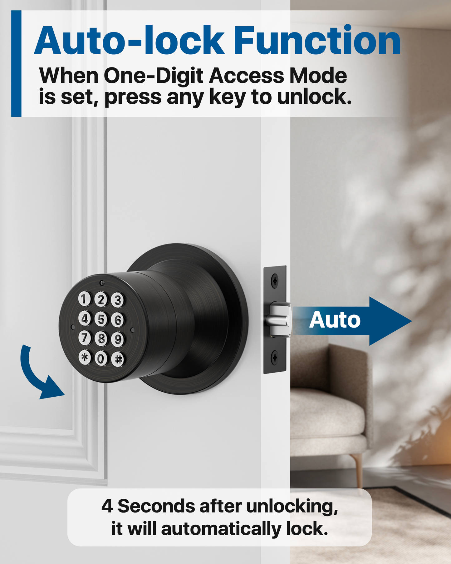 HL99 Keyless Digital Door Lock with Keypad for Bedroom/Front Door/Garage/Home/Apartment