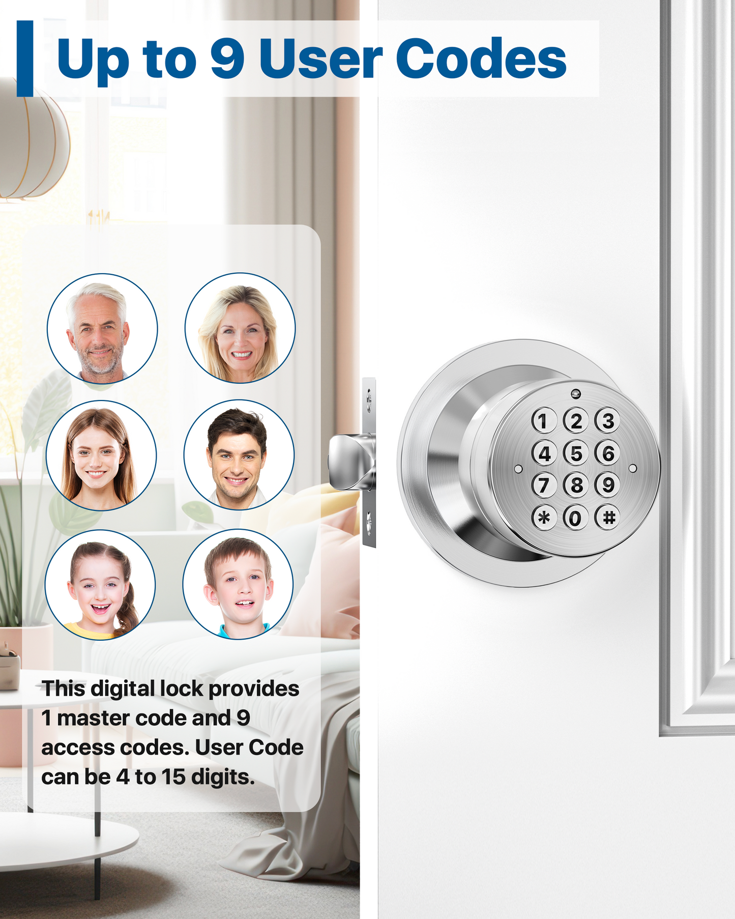 HL99 Keyless Digital Door Lock with Keypad for Bedroom/Front Door/Garage/Home/Apartment