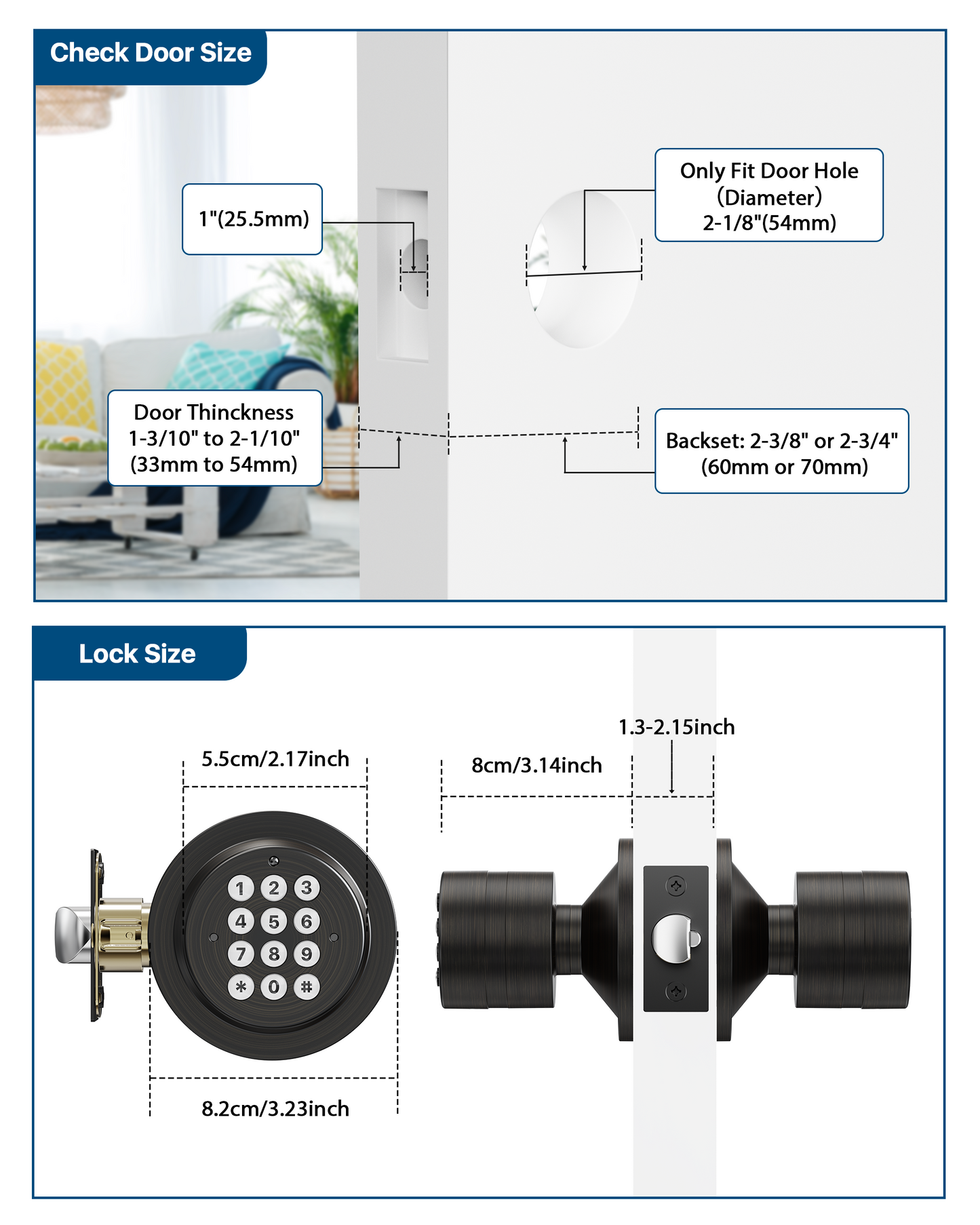 HL99 Keyless Digital Door Lock with Keypad for Bedroom/Front Door/Garage/Home/Apartment