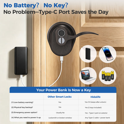 310FL Fingerprint Digital Door Lock with Handle, Bluetooth Keyless Entry