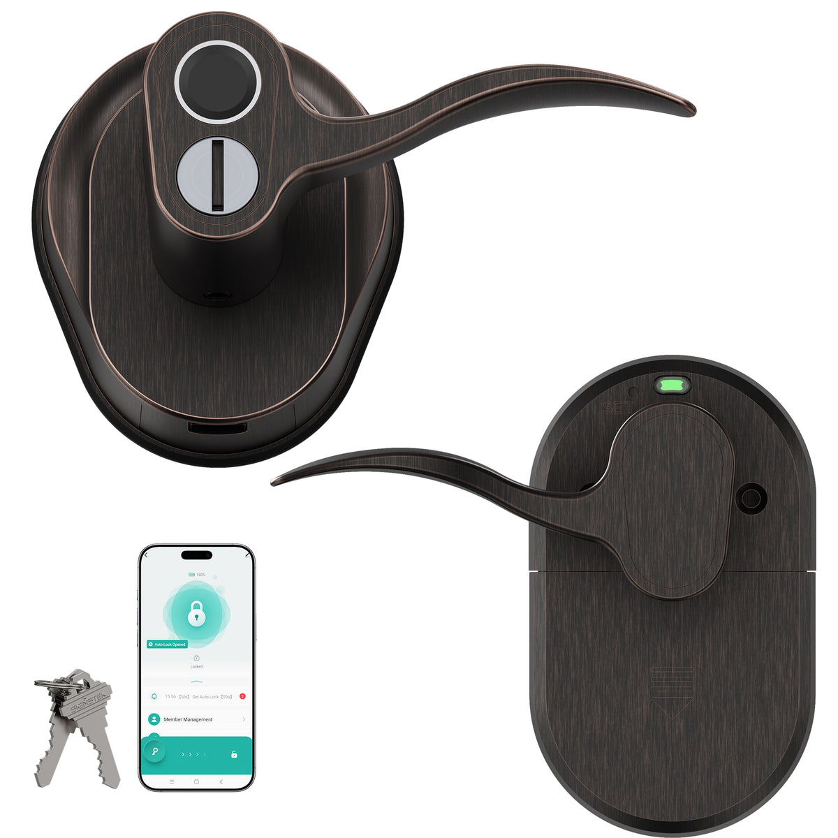 310FL Fingerprint Digital Door Lock with Handle, Bluetooth Keyless Entry