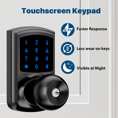 HL668K Keypad Door Knob with Code Matte Black/Satin Nickel/Sliver