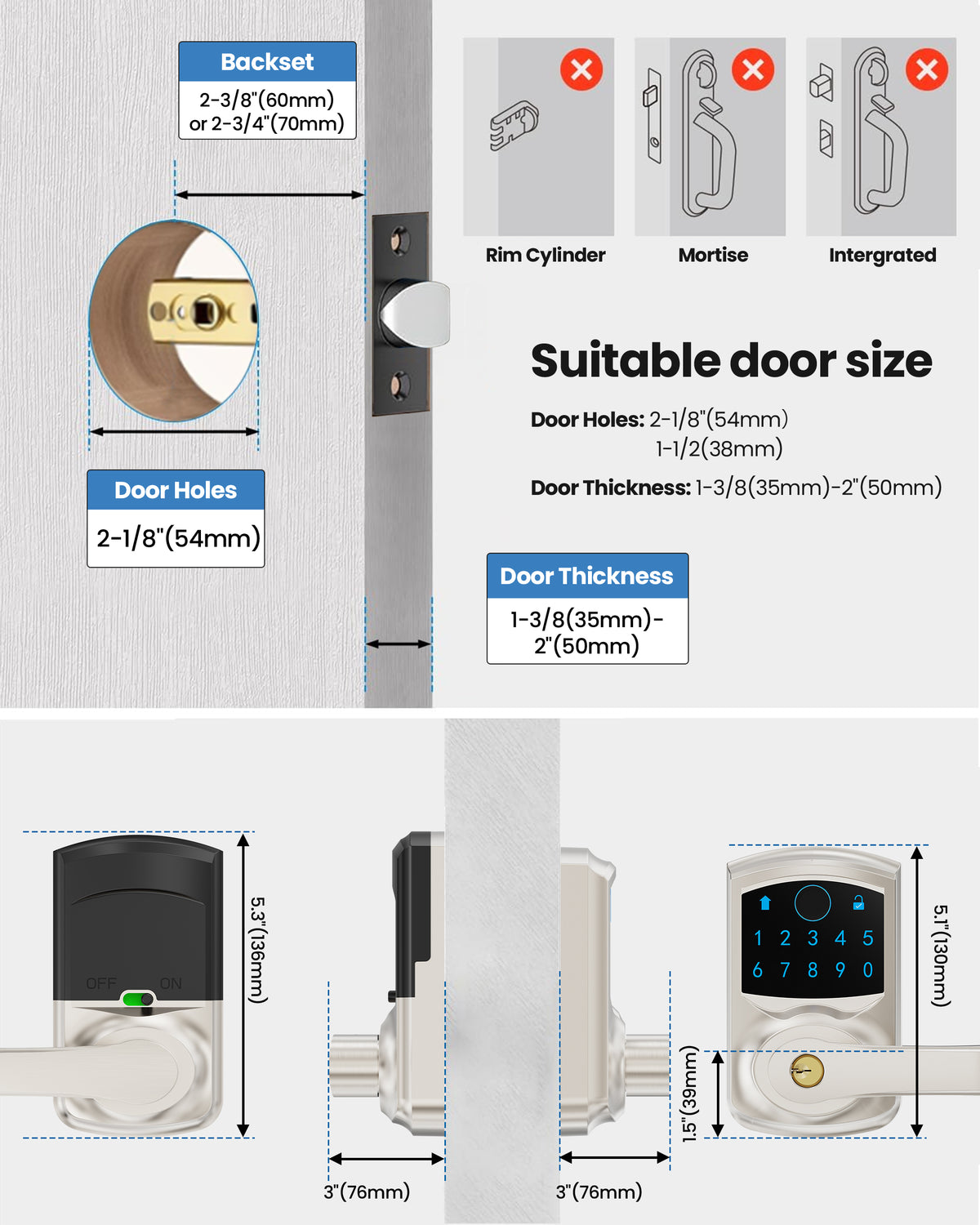 669FL Fingerprint Door Lock with Handle Biometrics Deadbolts