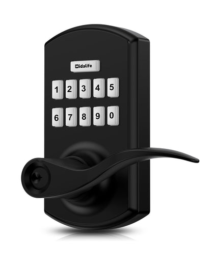 Hidalife Keypad Door Lock with Handle, Keyless Entry for Front Door, Manual Passage Mode, Matte Black