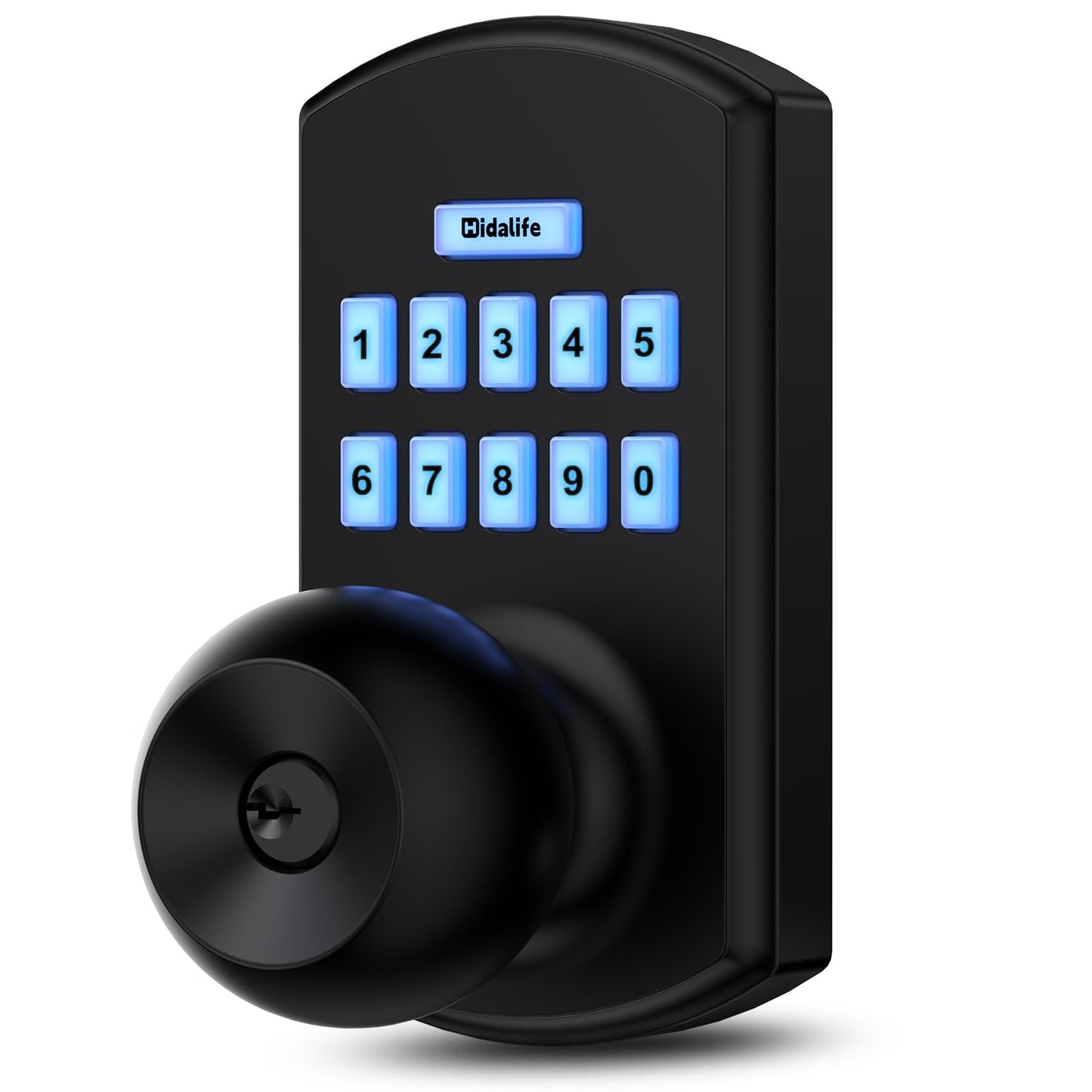 Hidalife Keypad Door Lock with Knob, Fingerprint Keyless Entry Door Lock for Front Door, Easy Passage Mode, Biometric Door Lock with Code, Matte Black