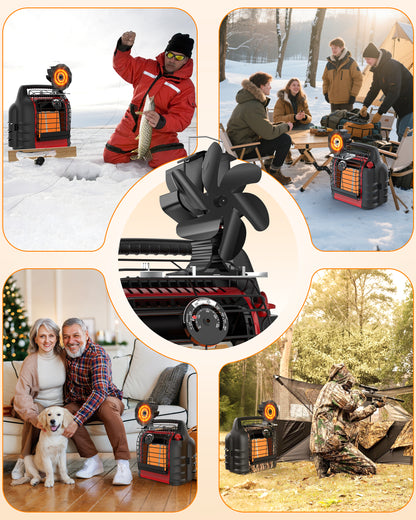 6 Blades Wood Stove Fan with Magnetic Thermometer and Tray