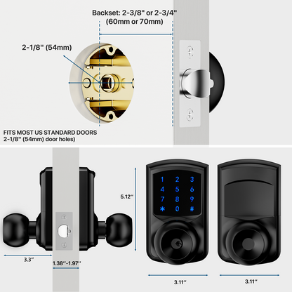 HL668K Keypad Door Knob with Code Matte Black/Satin Nickel/Sliver