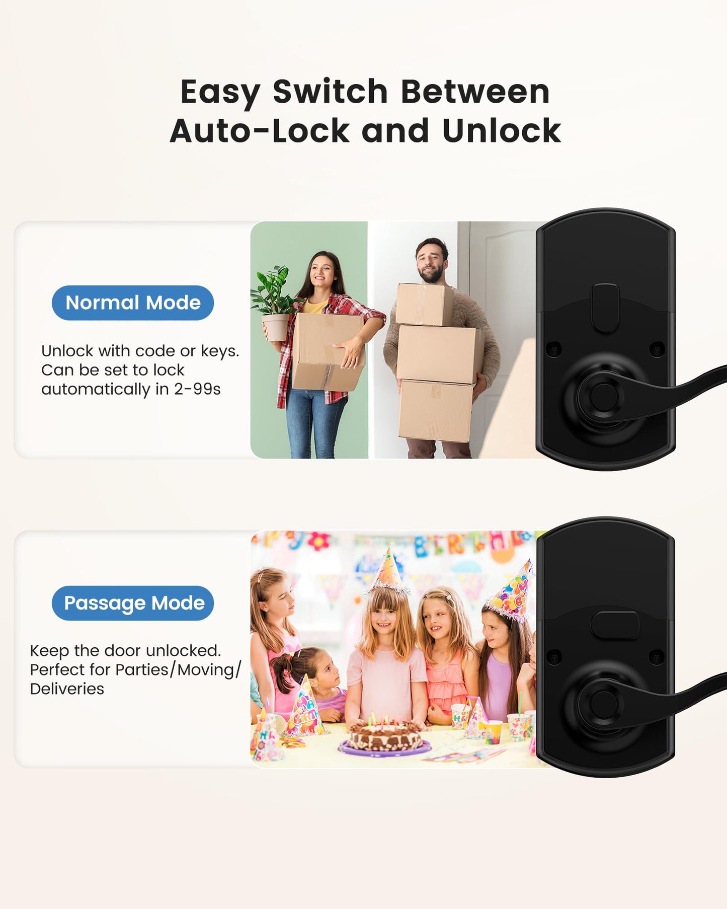 Hidalife Keypad Door Lock with Handle, Keyless Entry for Front Door, Manual Passage Mode, Matte Black