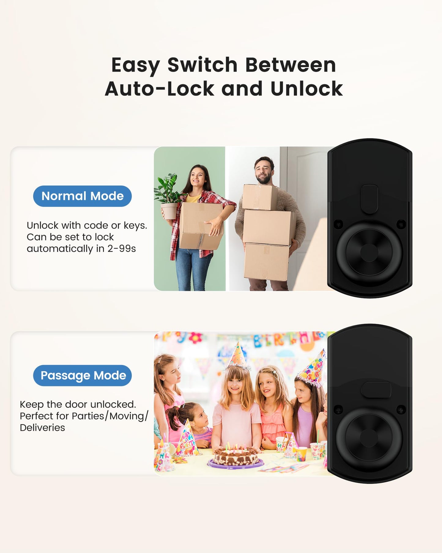 Hidalife Keypad Door Lock with Knob, Fingerprint Keyless Entry Door Lock for Front Door, Easy Passage Mode, Biometric Door Lock with Code, Matte Black