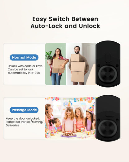 Hidalife Keypad Door Lock with Knob, Fingerprint Keyless Entry Door Lock for Front Door, Easy Passage Mode, Biometric Door Lock with Code, Matte Black
