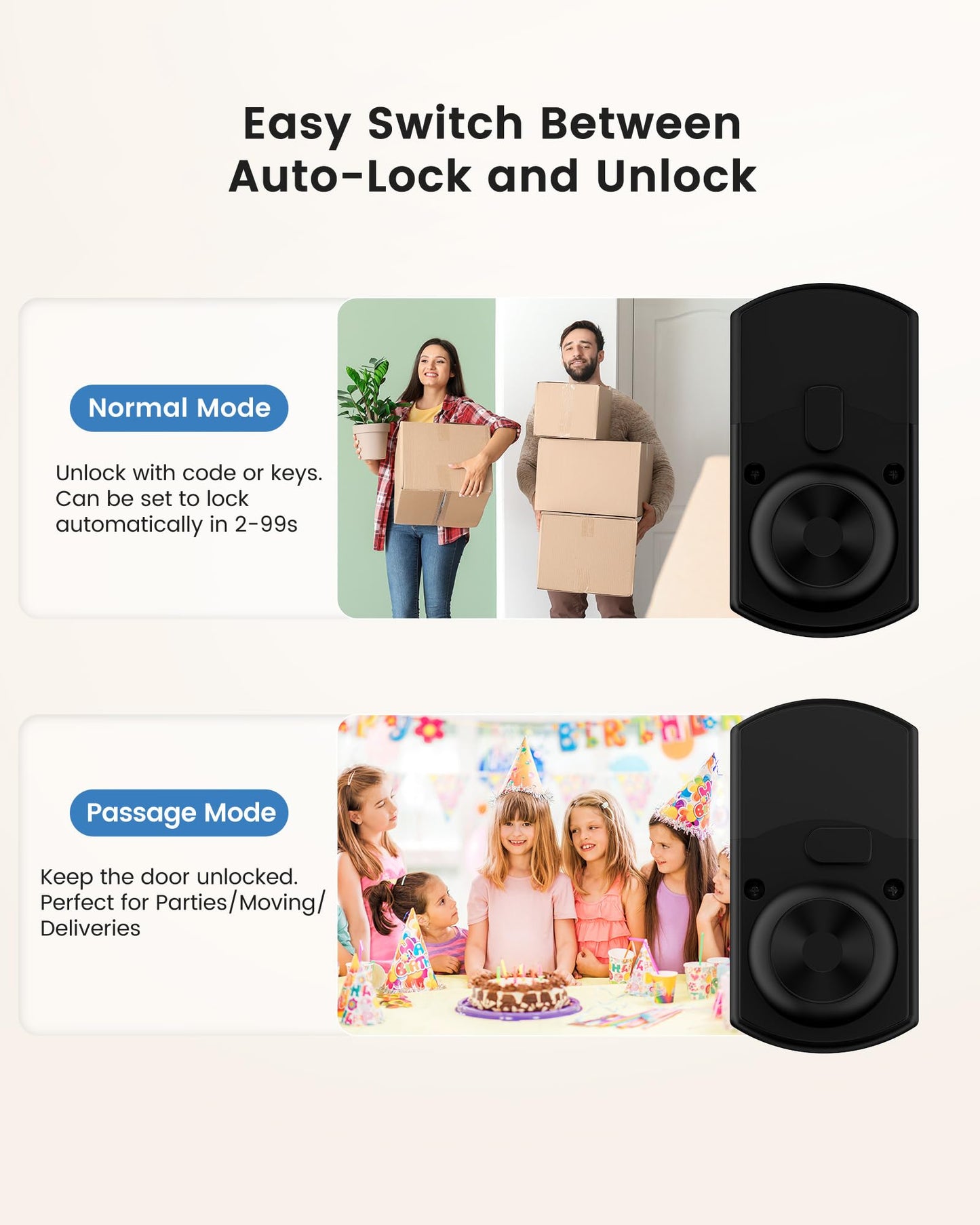 Hidalife Keypad Door Lock with Knob, Fingerprint Keyless Entry Door Lock for Front Door, Easy Passage Mode, Biometric Door Lock with Code, Matte Black