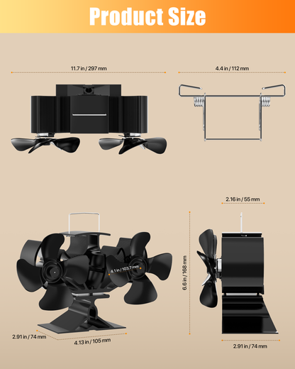 8 Blades Dual Motor Heater Fan with Bracket Compatible for Heater Buddy